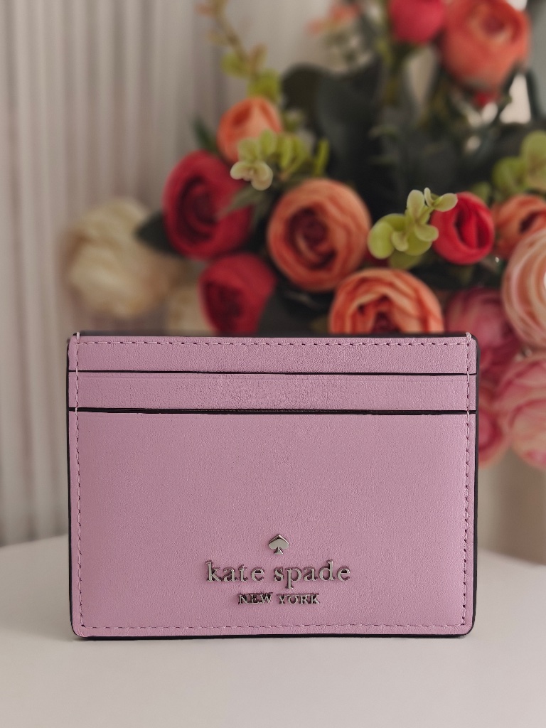 New Kate Spade Small Slim Leather Card Holder Lavender Frost Ko556 $89